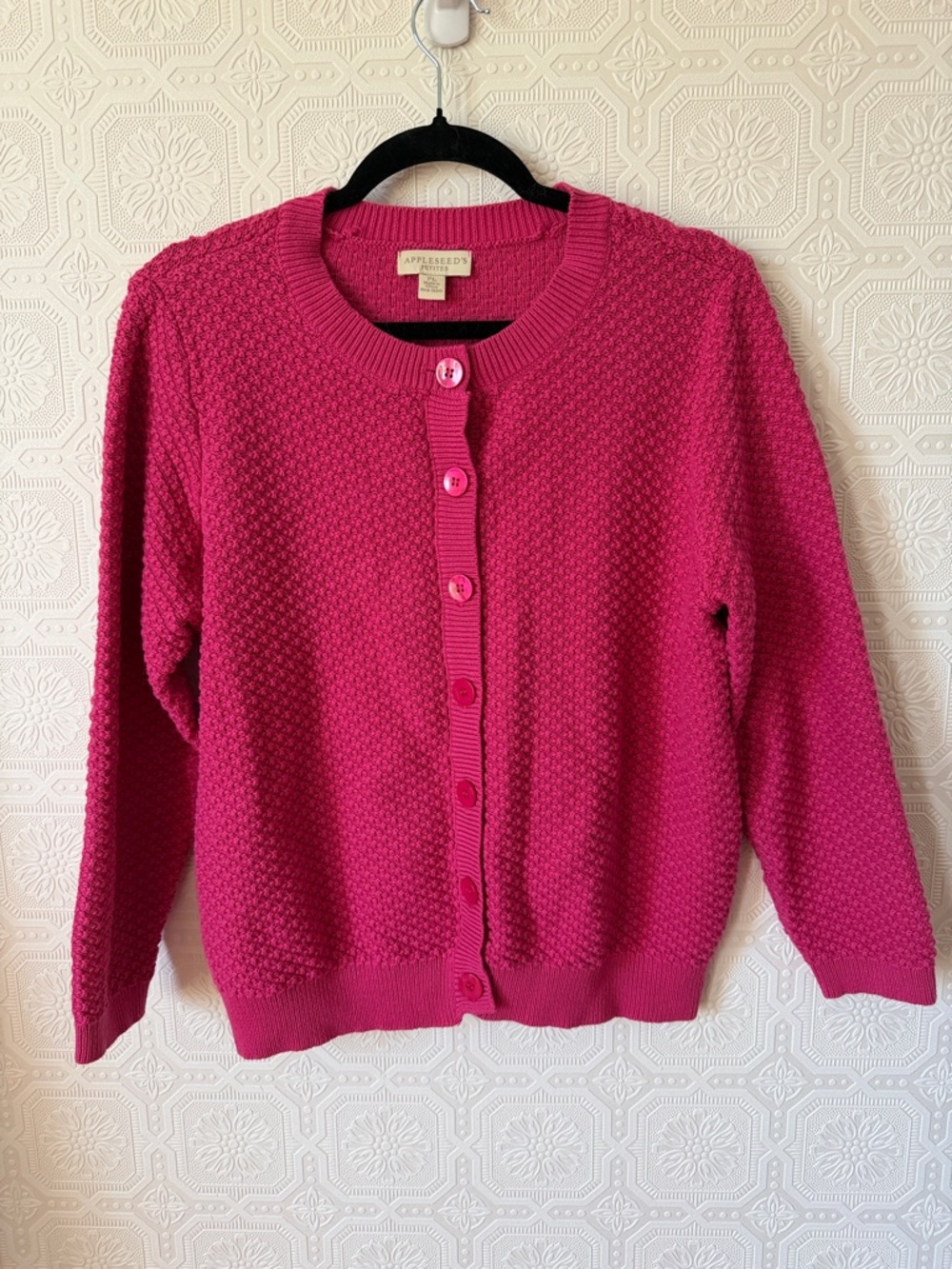 Appleseed's Fuchsia Pink Button-Front Knit Cardigan 100% cotton Size Petite L